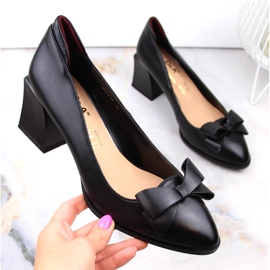 Sapatos femininos de salto alto com laço preto D&amp;A S.Barski Premium Collection MR870-48 1