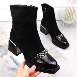 Botas femininas com salto decorativo preto D&amp;A S.Barski Premium Collection MR870-70 1