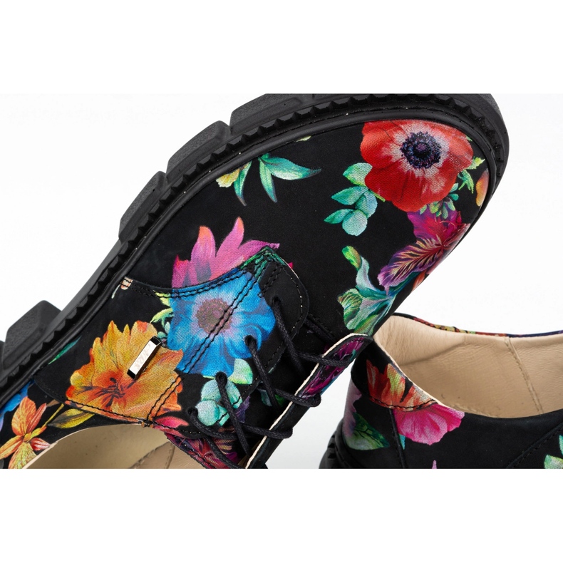 ARS Sapatos femininos de couro com sola grossa e flores 1163 preto 1