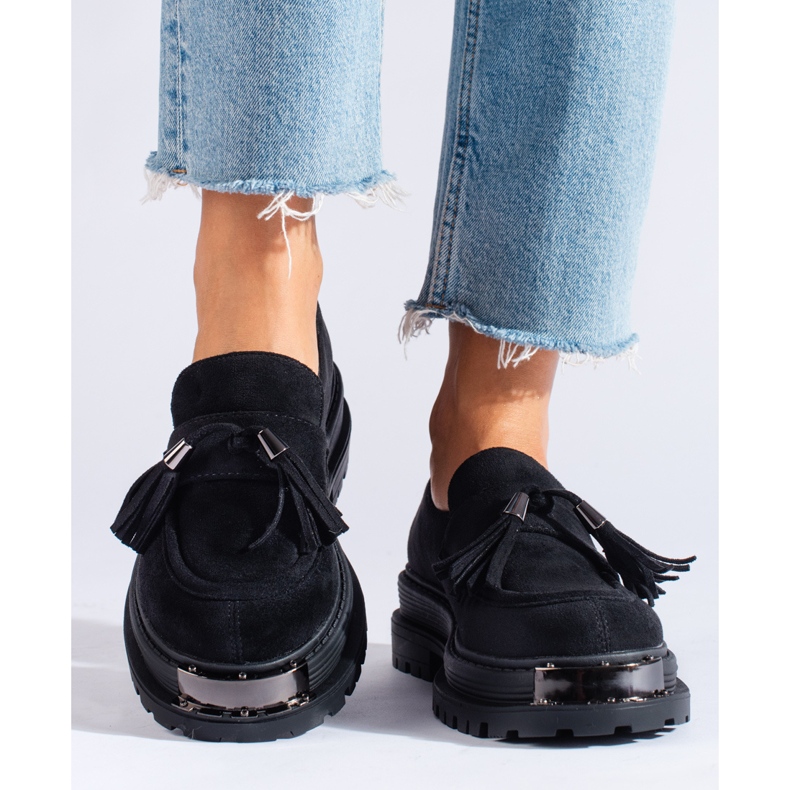 Mocassins de camurça preta com borla da Shelovet preto 1