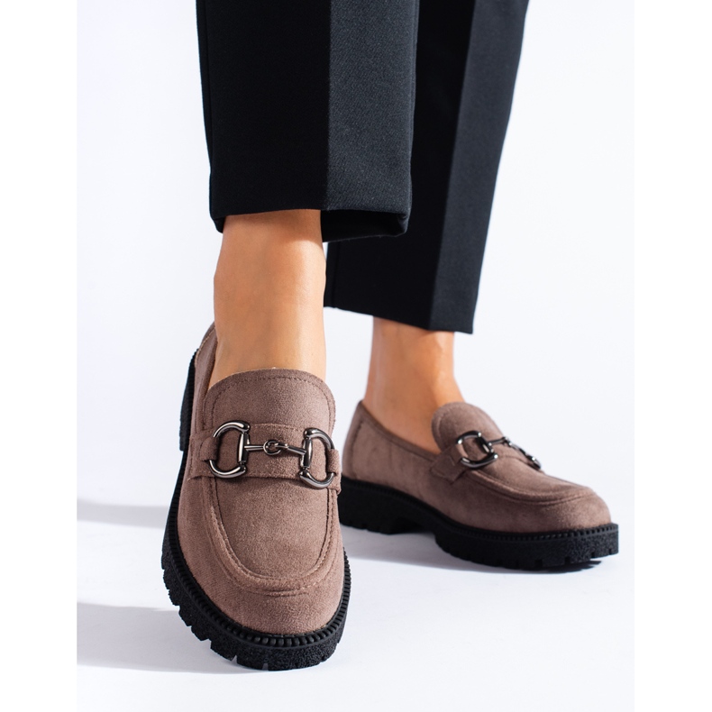 W. Potocki Mocassins femininos de camurça bege escuro da Lords Potocki castanho 1