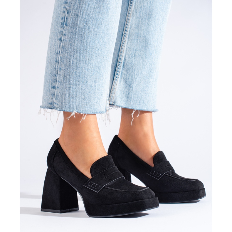 Botas Shelovet de camurça preta com salto agulha largo preto 1