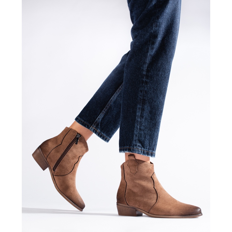 W. Potocki Botas de cowboy de camurça baixa Potocki camel castanho 1