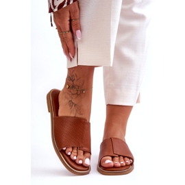 Chinelos femininos de couro Camel Harmony castanho 2