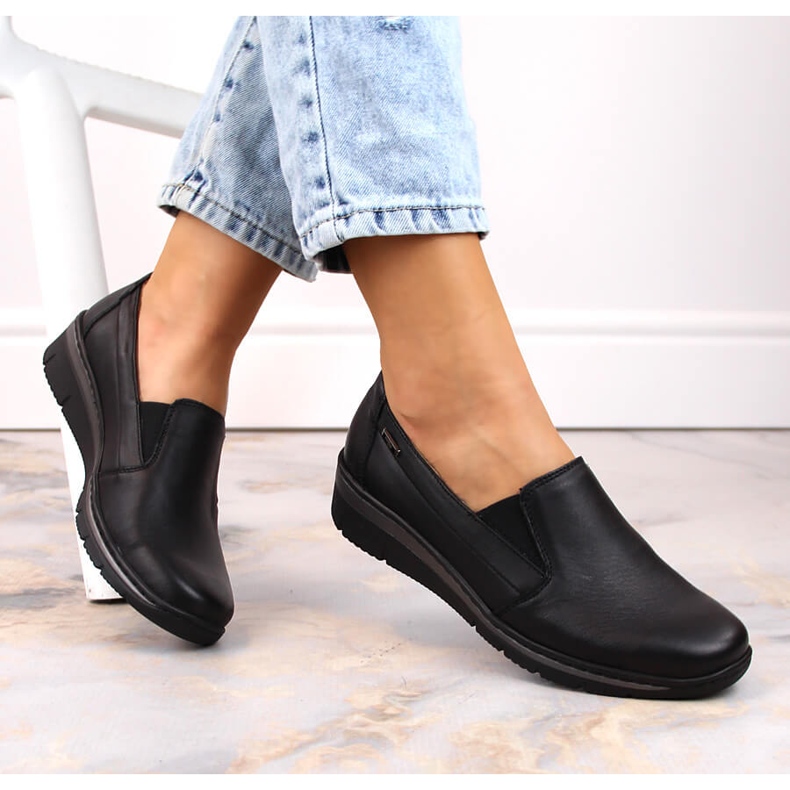 Sapatos femininos de couro, slip-on preto Helios 350 2