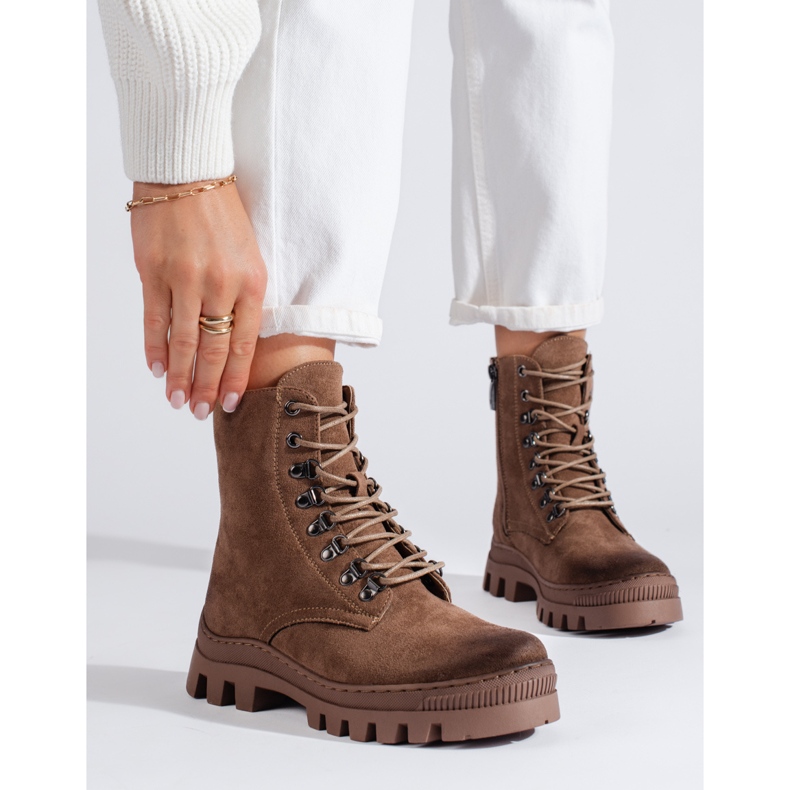 W. Potocki Roupa de trabalho feminina de camurça bege por Potocki marrom 1