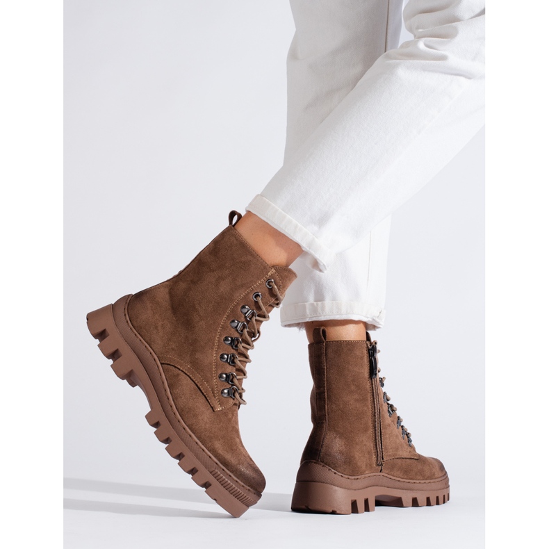 W. Potocki Roupa de trabalho feminina de camurça bege por Potocki castanho 2