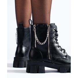 Operárias Shelovet femininas em couro ecológico com corrente preto 2