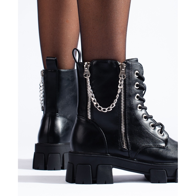 Operárias Shelovet femininas em couro ecológico com corrente preto 2