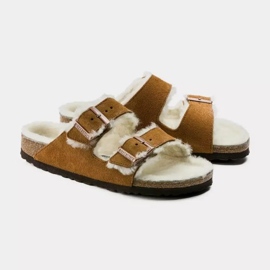 Chinelos Birkenstock Arizona Shearling Mink W 1001135 castanho 1
