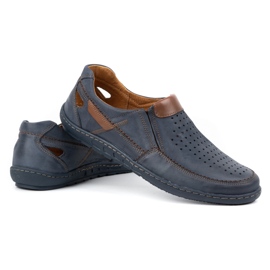 Olivier Mocassins de couro masculino para o verão 602 azul marinho 4