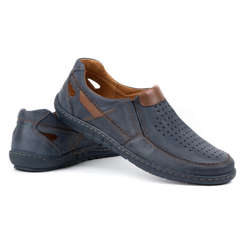 Olivier Mocassins de couro masculino para o verão 602 azul marinho 4