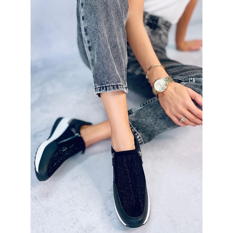 Tênis esportivos femininos de cunha preta brilhante preto 4