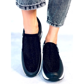 Tênis esportivos femininos de cunha preta brilhante preto 1