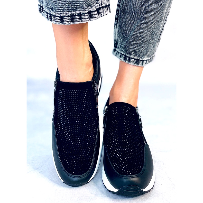 Tênis esportivos femininos de cunha preta brilhante preto 1