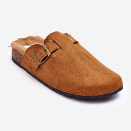 Chinelos femininos de camurça com pele, marrom Haidamia castanho 1