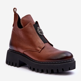 Lemar Botins femininos de couro com decoração, marrom Lusanna 1