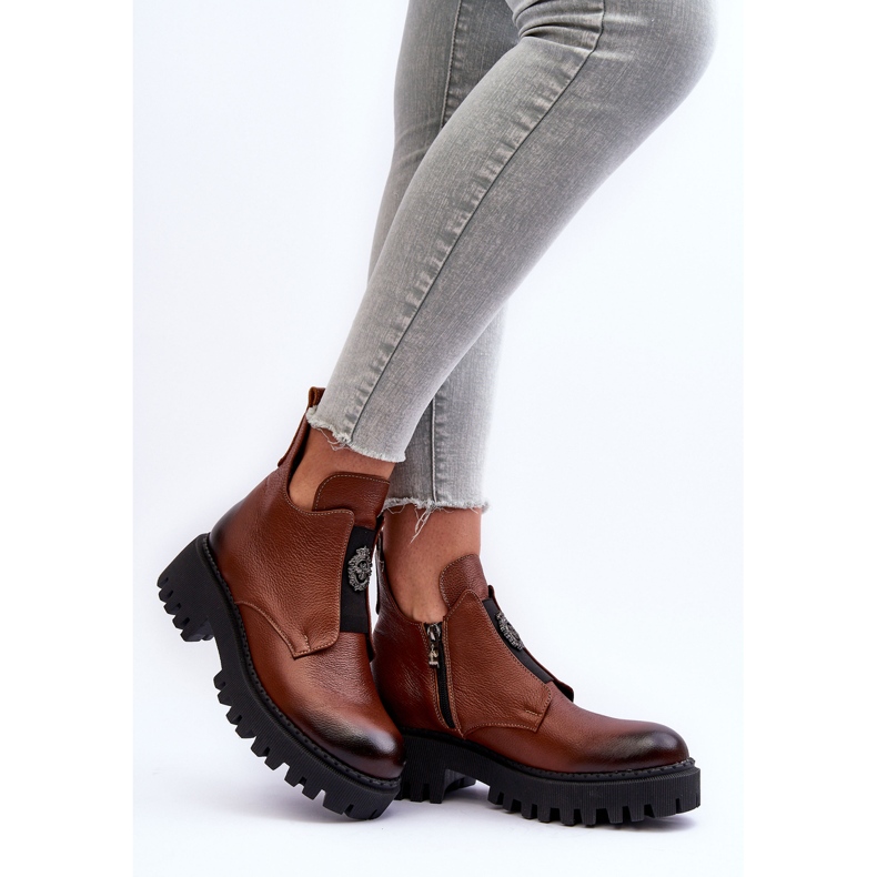 Lemar Botins femininos de couro com decoração, marrom Lusanna 2