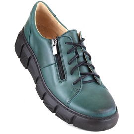 Sapatos femininos confortáveis ​​de couro com plataforma, verde Helios 413.56 1