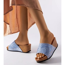 Inna Sandália de cunha com strass azul Guymon 2