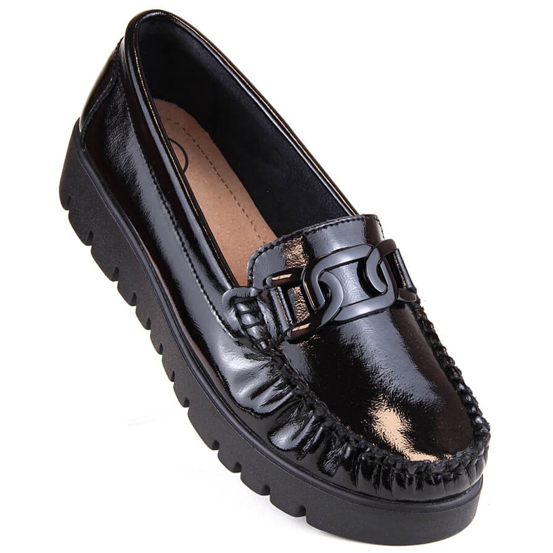 Mocassins femininos de couro envernizado preto na plataforma Filippo DP3334 1