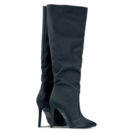 Botas femininas pretas de cetim preto 1