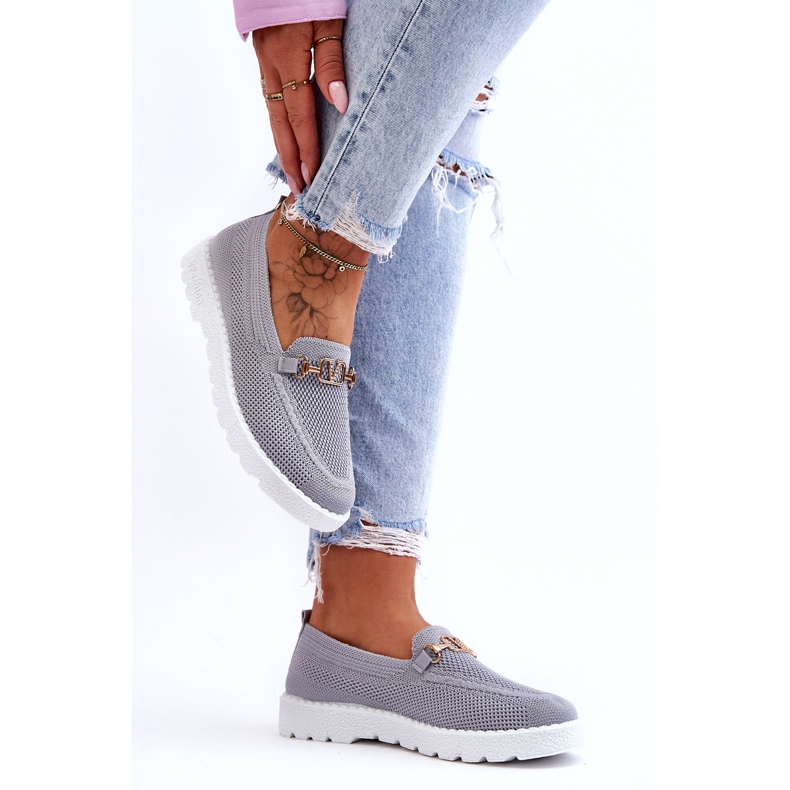 PM1 Tênis feminino sem cadarço com enfeites cinza Alena 2