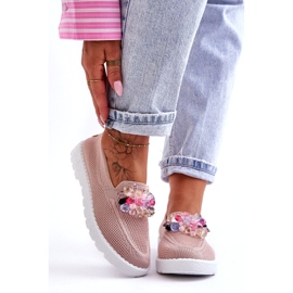 Tênis feminino slip-on com decoração, rosa 4