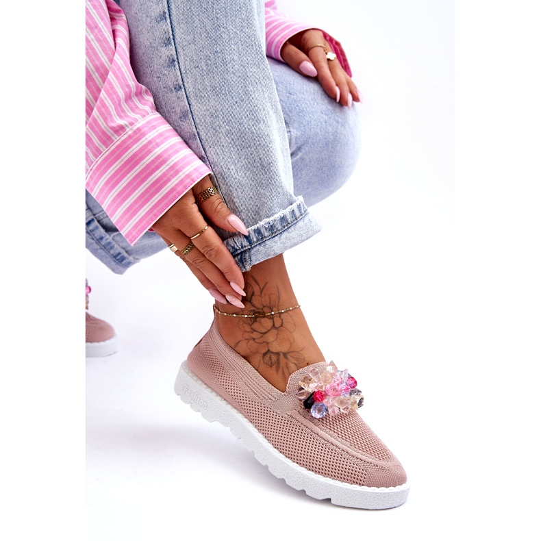 Tênis feminino slip-on com decoração, rosa 3