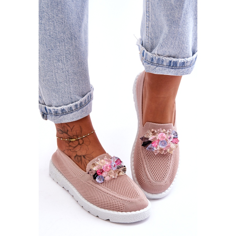 Tênis feminino slip-on com decoração, rosa 1