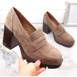 Sapatos femininos de camurça com salto alto e plataforma, bege Vinceza 58105 1