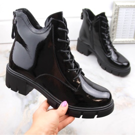 Botas femininas de couro envernizado com salto e plataforma, isoladas pretas Vinceza 16438 preto 1