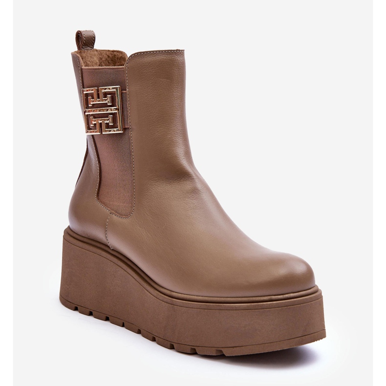 Lemar Botins femininos de couro em plataforma enorme, bege escuro Savira 1