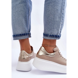 Lemar Calçados esportivos femininos de couro na plataforma bege Milonia 2