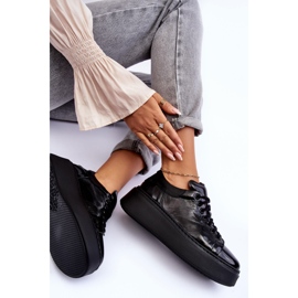 Lemar Calçado esportivo feminino com plataforma de couro envernizado preto Milonia 7