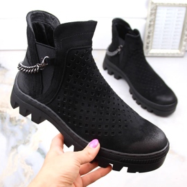 Botas femininas de camurça preta Potocki 12028 preto 1