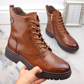 Botas femininas marrons com cadarço e zíper Potocki SZ12203 castanho 1