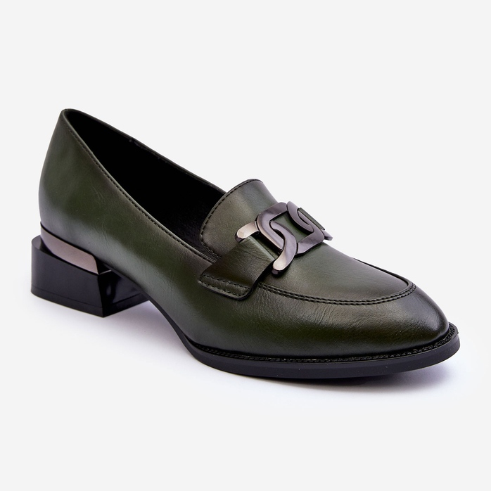 Vinceza Sapatos de couro, mocassins de salto alto, verde escuro Sakina 1