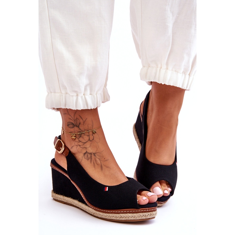 Sandálias de cunha clássicas femininas pretas Katie preto 2