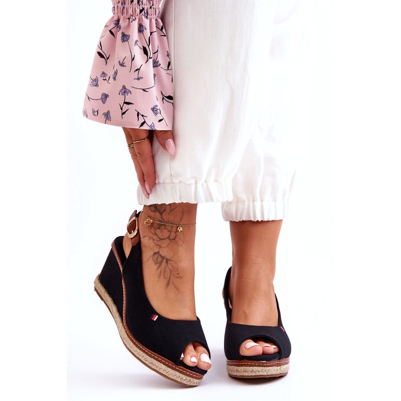 Sandálias de cunha clássicas femininas pretas Katie preto 4