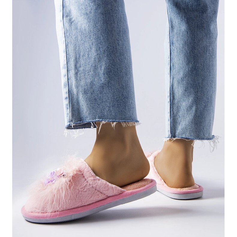 Chinelos quentes rosa com flores Moly 2