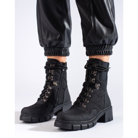 Botas de trabalho femininas pretas com cordões da Vinceza preto 1