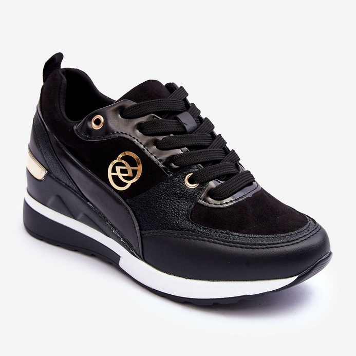 PE1 Calçados esportivos femininos com cordões em cunha preta Genova preto 1