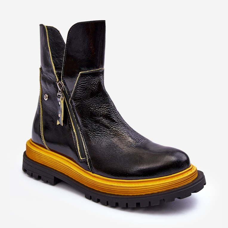 Botas femininas de couro envernizado Maciejka 05747-07 pretas preto 1