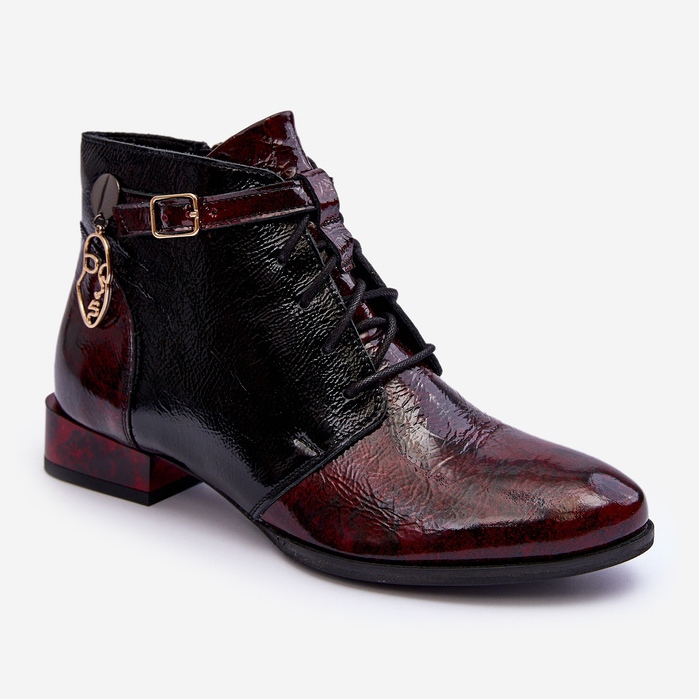 Botins femininos de couro Maciejka 5743A-23 Borgonha vermelho 1