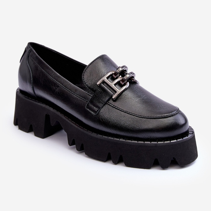 Laura Messi Mocassins femininos de couro com decoração, Lyndani preto 1