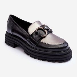 Laura Messi Mocassins femininos de couro com salto plano, preto Elkiza 1