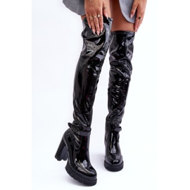 Botas acima do joelho envernizadas com salto alto enorme, Black Kytia preto 1