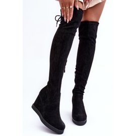 Botas acima do joelho em camurça preta Mephal com cunha preto 1 Botas acima do joelho em camurça preta Mephal com cunha preto 1