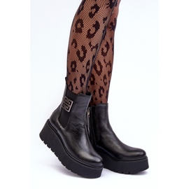 Botins femininos de couro com plataforma enorme preto Lemar Savira preto 1